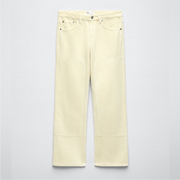 NWT ZARA Mid Rise Patch Pocket Yellow Jeans 2 - Picture 3 of 16